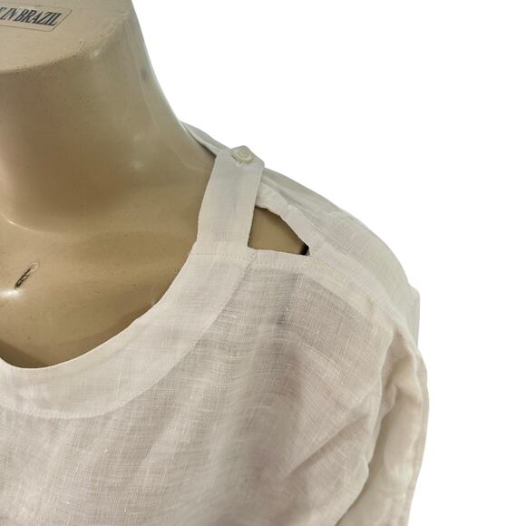 Eskandar Womens Linen Eyelet Trim Top One Size White Minimalist Lagenlook Boho - Picture 6 of 16